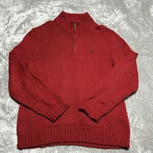Vintage Polo Ralph Lauren 1/4 Zip Sweater Mens XL Red Fisherman Chunky Knit EUC